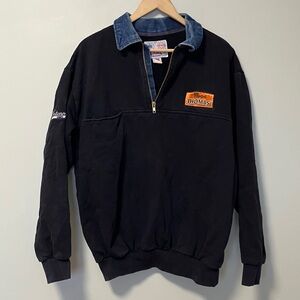 Vintage Game Workwear Navy Men's Heavy Sweatshirt with denim collar made in usa